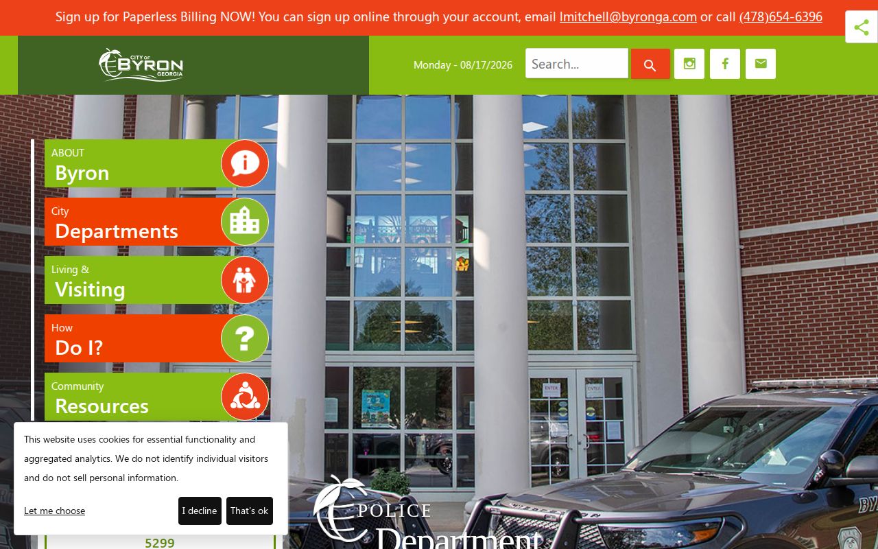 Byron Police Department official contact and records page for Byron arrest records