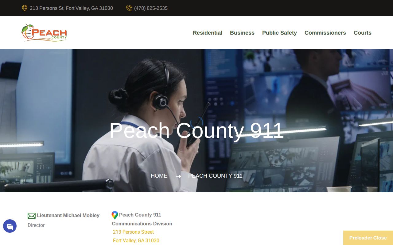 Official Peach County E-911 shared dispatch page serving Byron arrest agencies