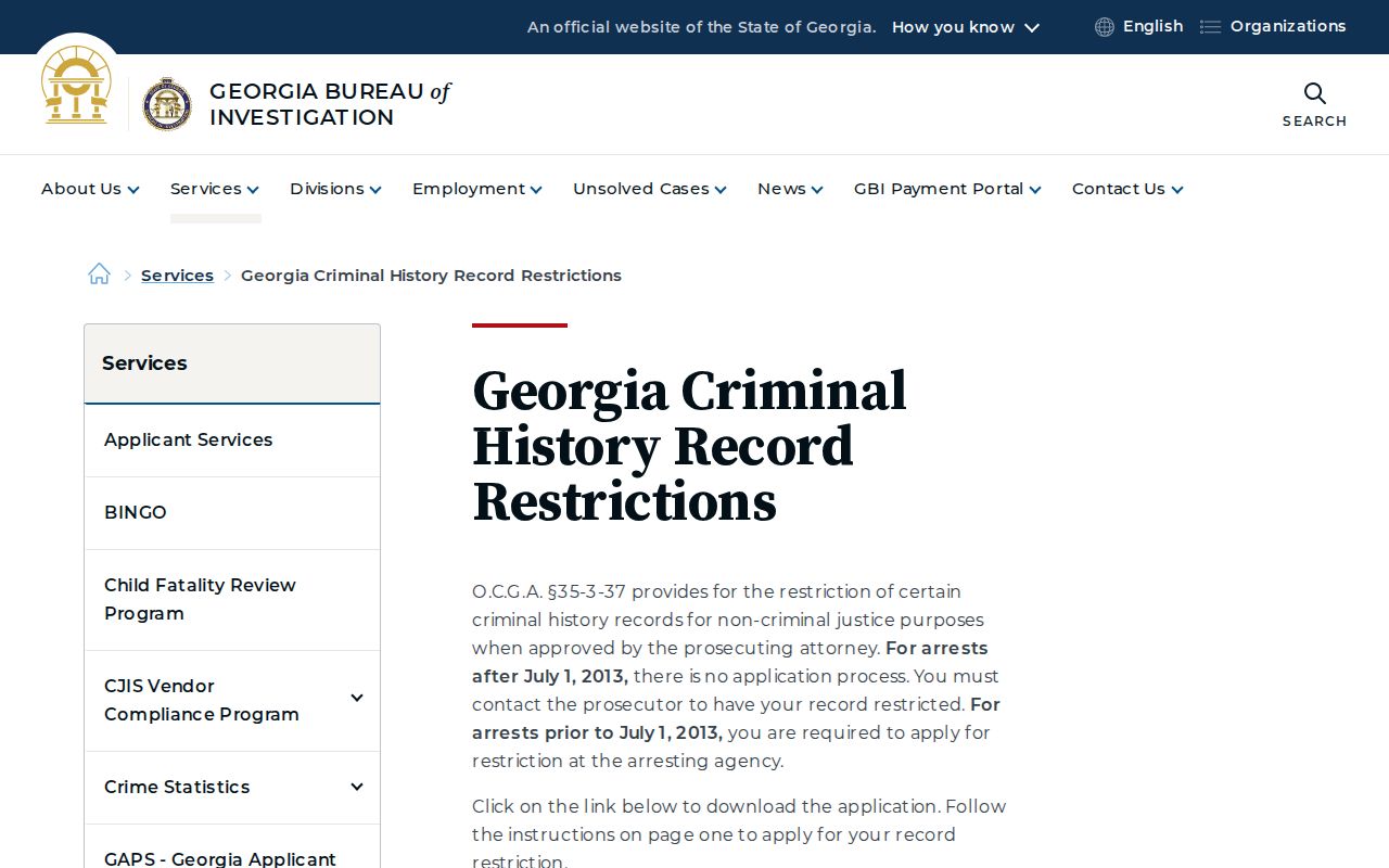 Georgia record restriction guidance relevant to Peach County booking records and mugshot photos