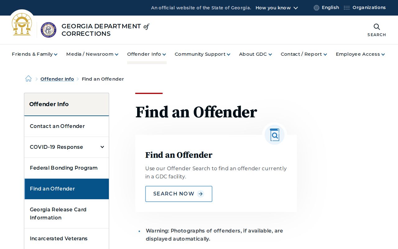 Georgia Department of Corrections offender search used after a Peach County booking reaches state custody