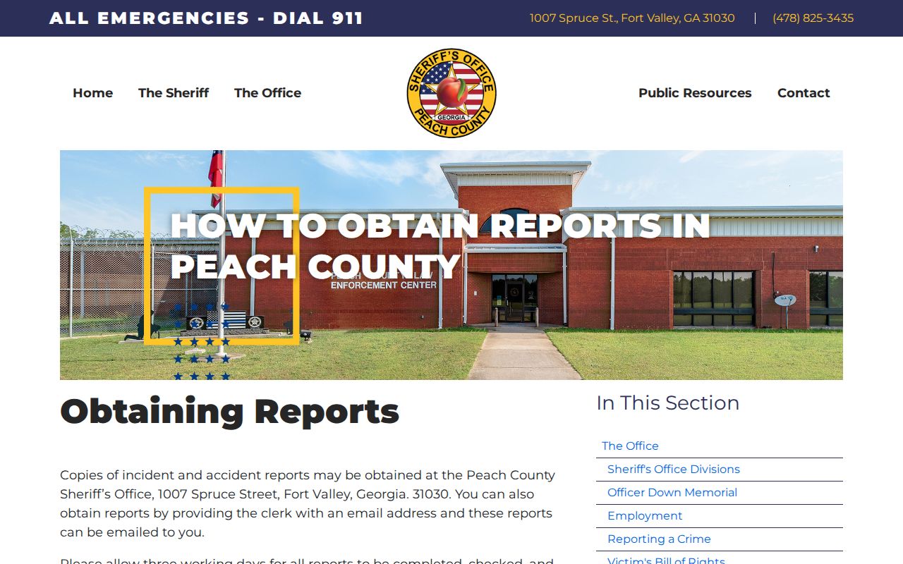 Peach County Sheriff official records request procedure for arrest and booking records