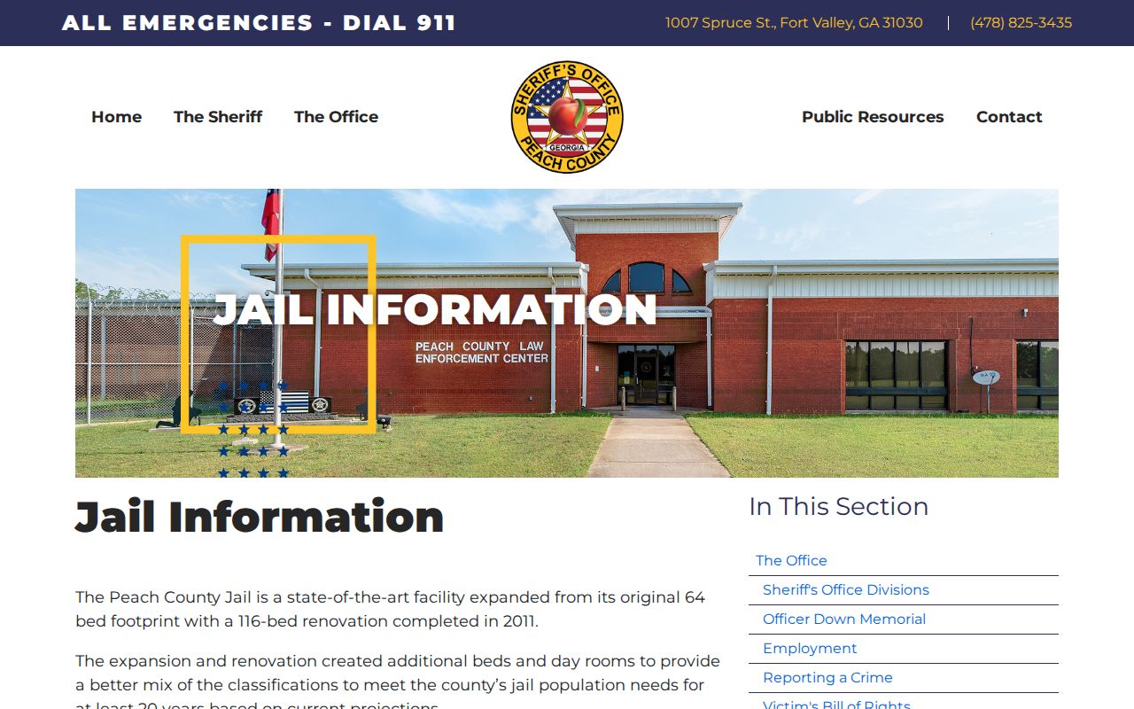 Peach County Jail official jail information page for booking and custody records