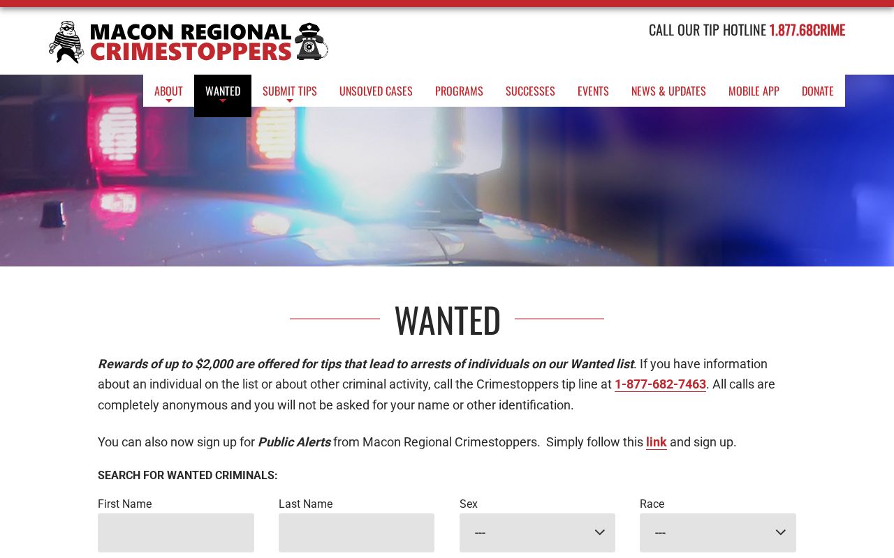 Macon Regional CrimeStoppers wanted search interface used for Peach County notices